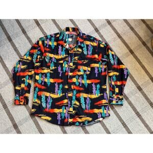 Vintage Wrangler Cowboy Cut SW Cactus Print XL 18-36 Button Up Shirt Western